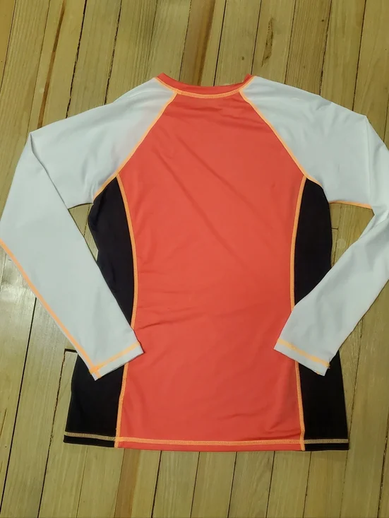 Nike Colorblock Long Sleeve Rash Guard Swim Top Orange White Black Activewear - Picture 2 of 6